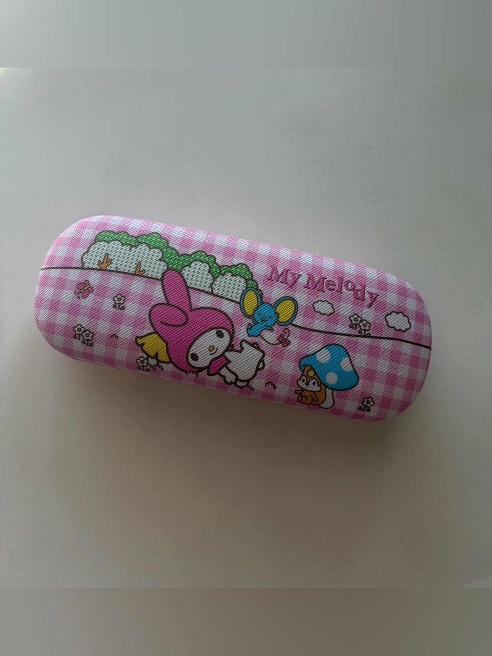 Small Pink and White My Melody Gingham Hard Glasses Case